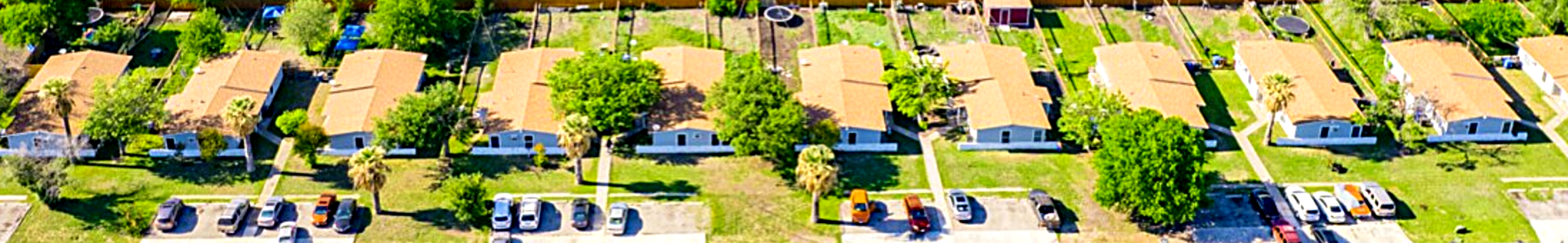 Aerial view of The Villas at Tarasco — twelve duplex buildings along Tarasco Street